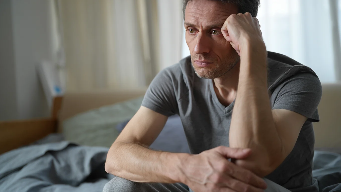 Мужчина задумчиво сидит